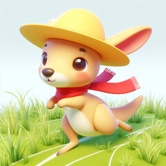 Fototapeta premium 3D funny kangaroo cartoon. Wild animals for children's illustrations. AI generated