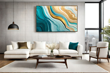 Abstract watercolor landscape with seascape and cool waves.