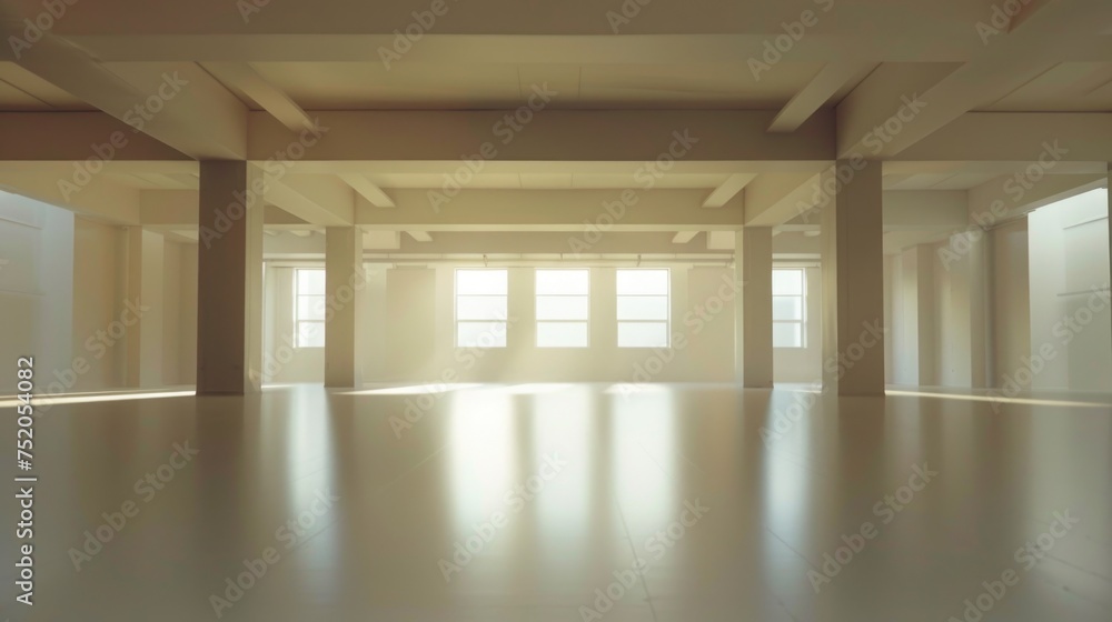 Poster A large empty room with multiple windows, perfect for various design concepts