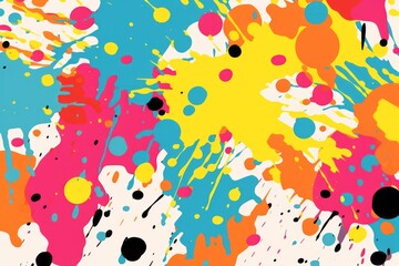 Playful and whimsical pop art color paint splatter, arranged in a dynamic and cheerful pattern for an animated background, Generative AI