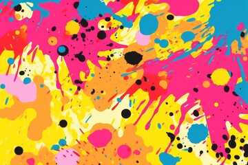 Playful and whimsical pop art color paint splatter, arranged in a dynamic and cheerful pattern for an animated background, Generative AI