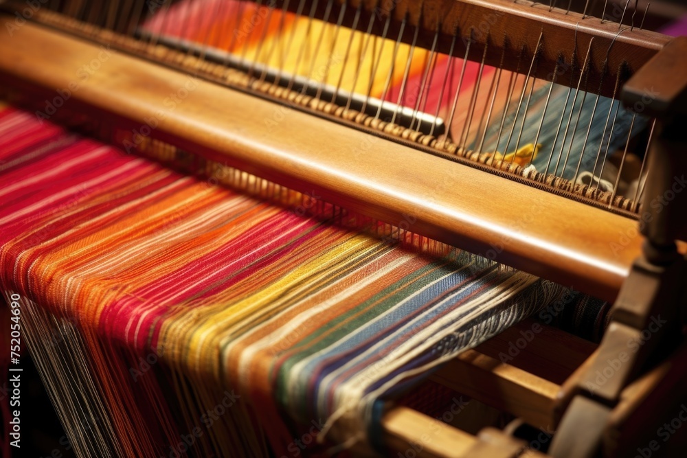 Poster detailed view of a weaving loom with yarn, suitable for textile industry concepts