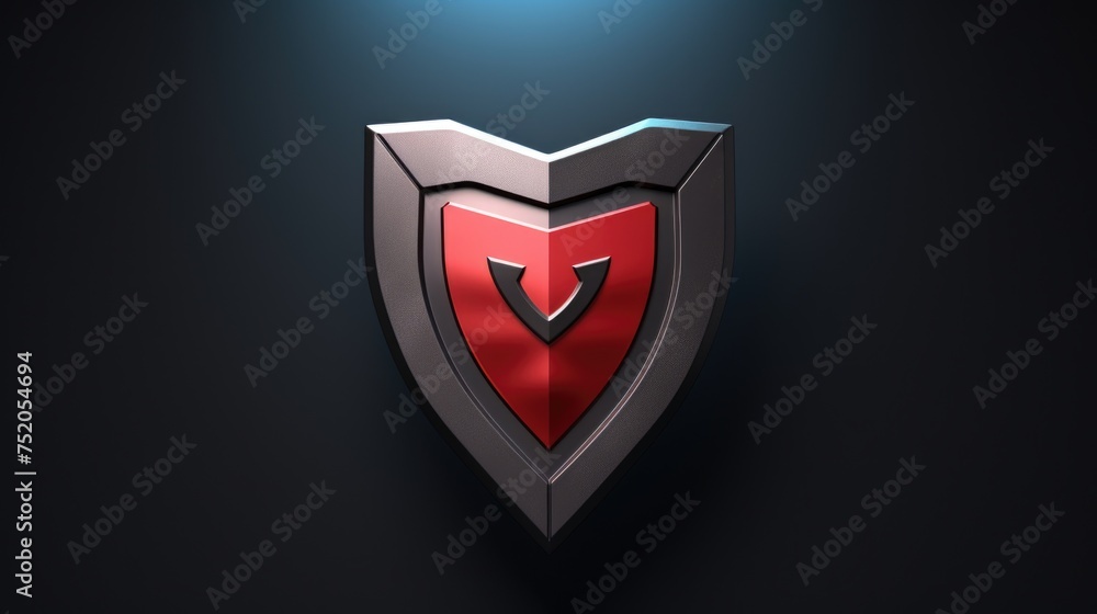 Poster A red and black shield logo on a black background. Ideal for branding and security concepts