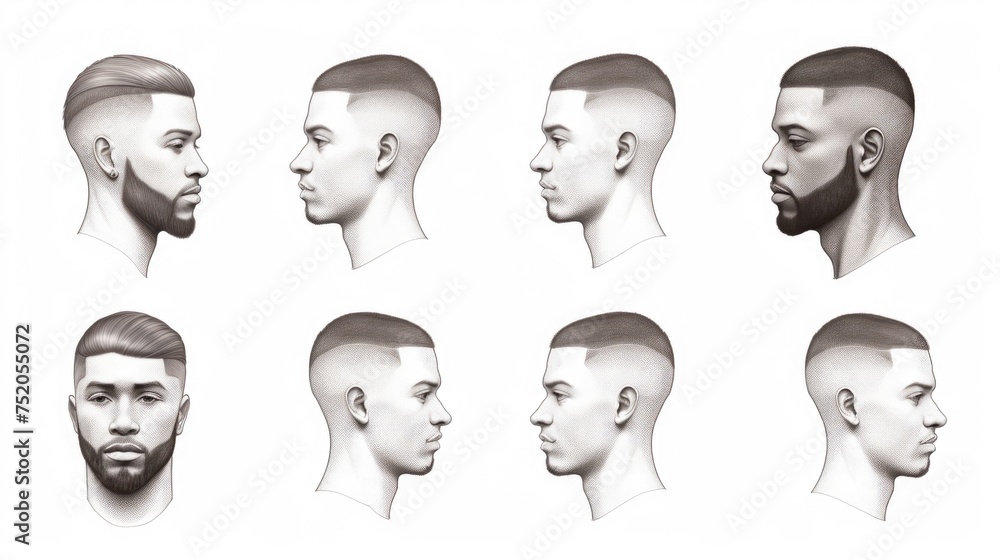 Poster a drawing of a man's head showcasing different facial expressions. perfect for illustrating emotions