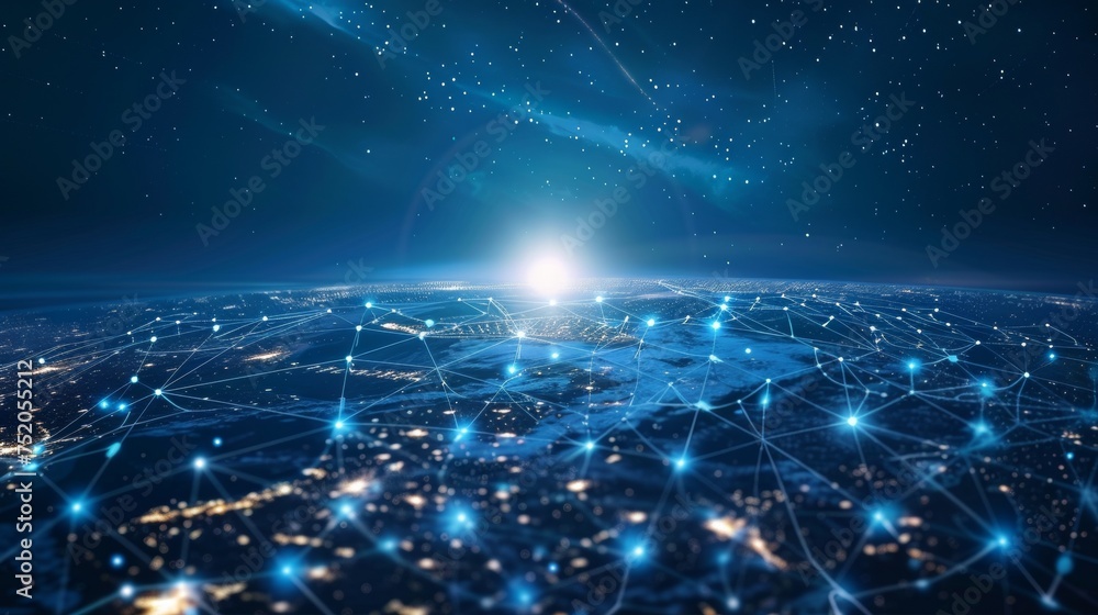 Poster The concept of a global communication network. Digital transformation.