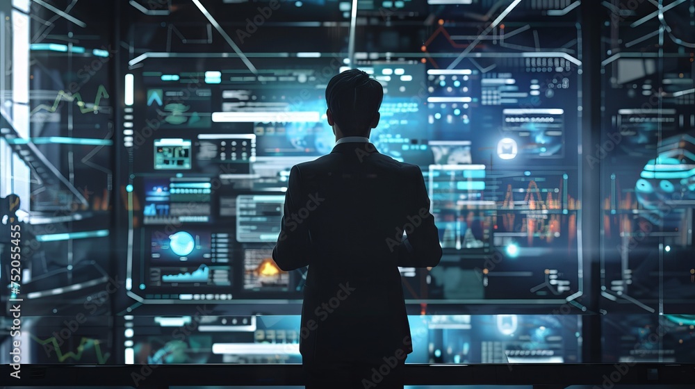 Aufkleber The smart office. Graphical user interface (GUI). Business and technology concept.