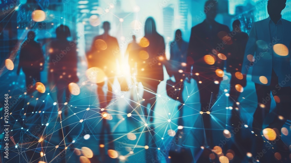 Poster The concept of a business network. It includes individuals in a group. It involves teamwork. It involves human resources.