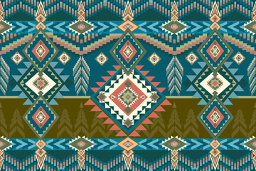 traditional thai style fabric, Abstract geometric seamless traditional pattern colorful tribal pattern of Aztec, American or Germanic tribes.