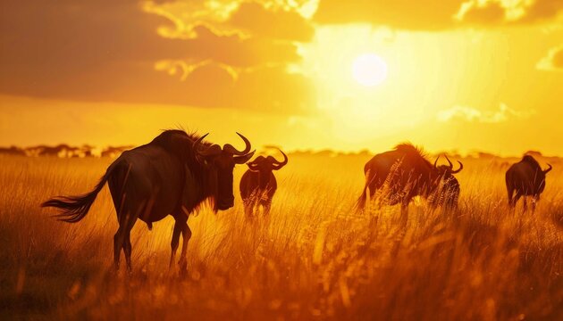 Fototapeta Wildebeest during safari