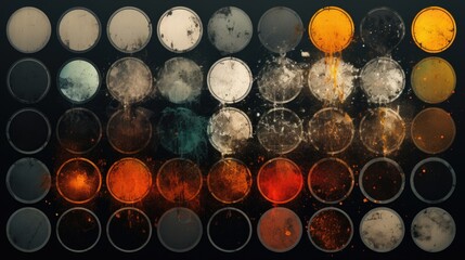 A variety of vibrant colored circles on a dark black backdrop. Perfect for design projects and abstract backgrounds