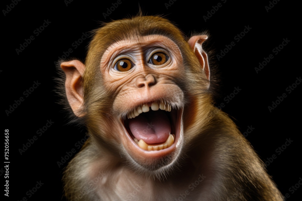 Poster Close-up image of a monkey with its mouth open, suitable for nature and wildlife concepts