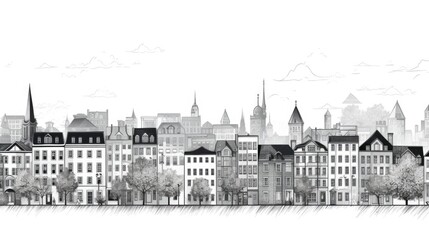 Obraz premium Detailed black and white drawing of a city, perfect for architectural projects