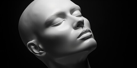 A black and white photo of a mannequin head. Suitable for various design projects