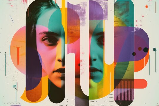 A retro-colored collage featuring women, combining photography with flat graphic shapes, designed for a banner poster advertisement