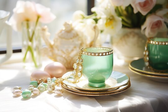Easter Brunch Setting: Place jewelry on a table setting.