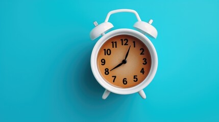 An alarm clock on a blue surface, suitable for time management concepts