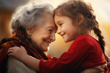 A heartwarming image of a little girl embracing an older woman. Ideal for family and love concepts