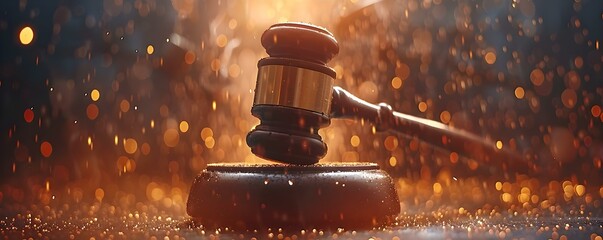 Capturing the Impact of a Gavel Strike, Symbolizing a Legal Victory in Cinematic Style. Concept Legal Victories, Gavel Strike, Cinematic Impact, Symbolic Imagery - obrazy, fototapety, plakaty