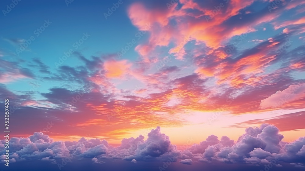 Aufkleber a stunning view of a colorful sky with fluffy clouds. perfect for backgrounds or nature-themed desig