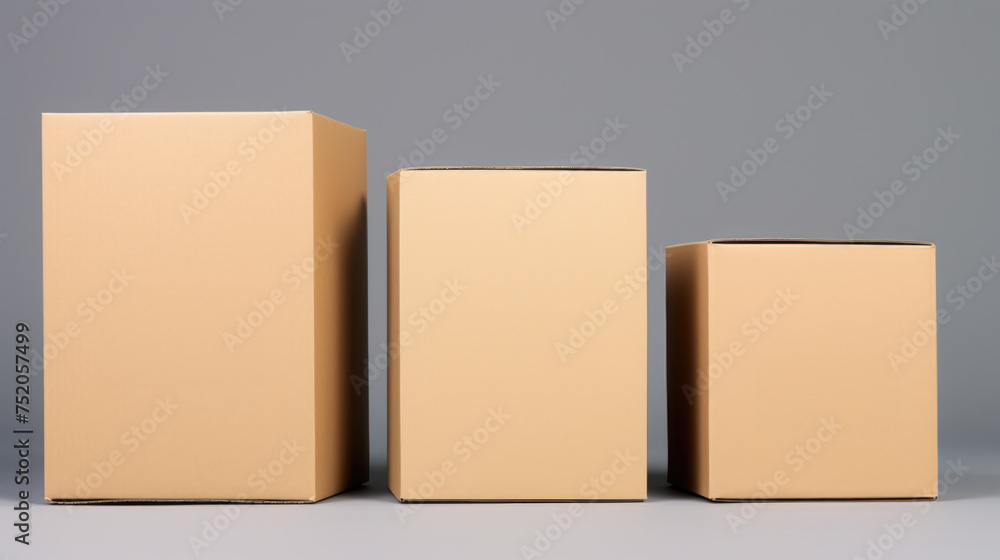 Poster Three cardboard boxes stacked on top of each other. Perfect for packaging and storage concepts