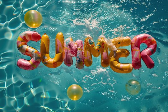 The word SUMMER is underwater