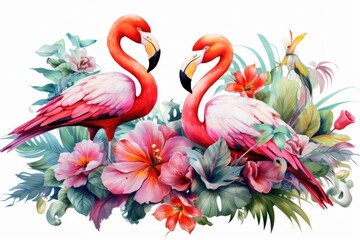 Two flamingos standing side by side. Suitable for nature and wildlife themes