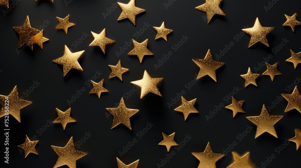 Poster a collection of gold stars against a black backdrop. suitable for various design projects
