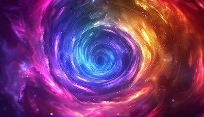 Multicolored vortex energy, cosmic spiral waves, colorful swirl path, abstract futuristic digital background - obrazy, fototapety, plakaty