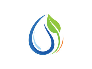 Green leaf with water drop icon design concept. Vector leaf and water for design template element