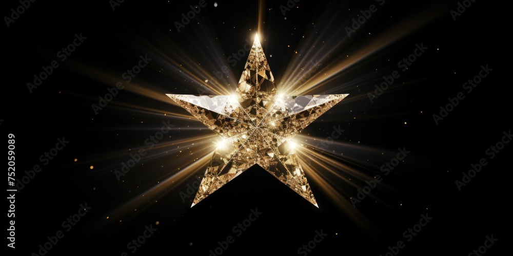 Poster a bright golden star shining in the dark, perfect for adding a touch of magic to your projects