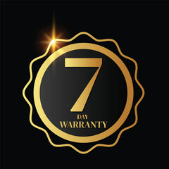 7 day warranty logo with golden shield and golden ribbon.Vector illustration.