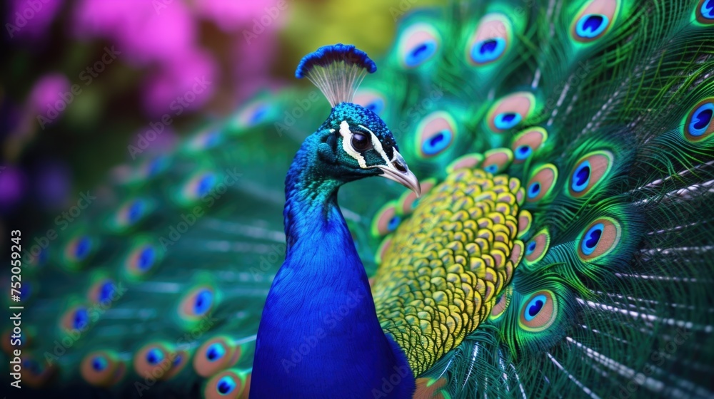 Aufkleber close up of a peacock with its feathers spread. suitable for nature and wildlife concepts