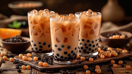 Naklejka premium milk tea drink Bubble tea, or boba, from Taipei, Taiwan