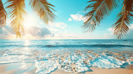 Fototapeta na wymiar Beautiful tropical beach background with palm trees