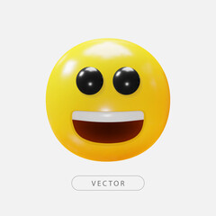 3d smile. Happy face emoji emoticon icon illustration. Smile doodle. Sticker funny happy emoji. 3d render. Vector illustration.