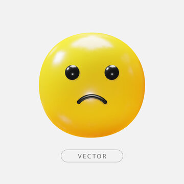 Sad emoji 3d render icon. Melancholy face emoji emoticon icon illustration. Sticker sad emoji. 3d render. Vector illustration.