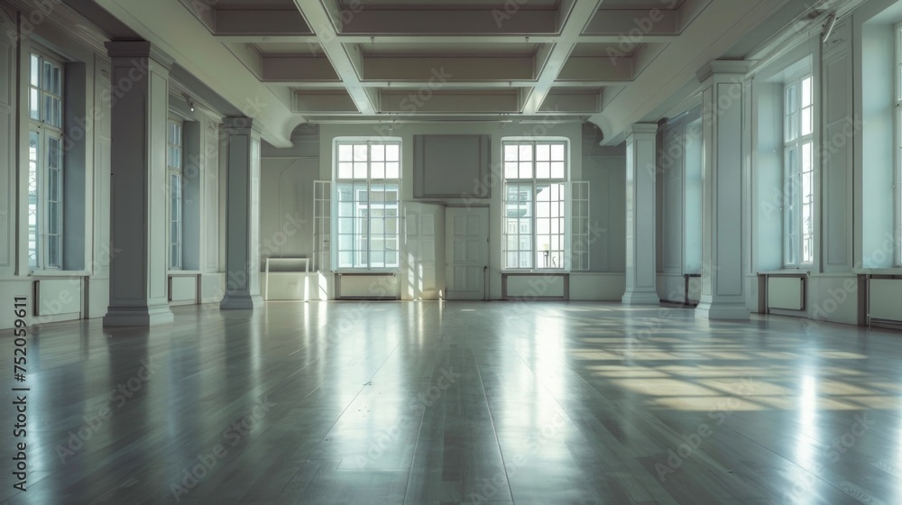 Poster a spacious room with numerous windows, perfect for architectural design projects