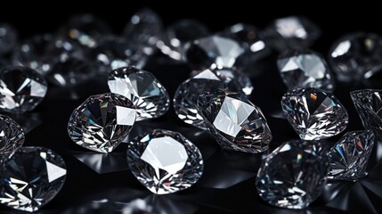 A bunch of diamonds displayed on a black surface. Ideal for luxury and jewelry concepts