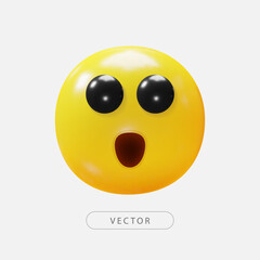 Astonished emoji. Surprised face 3d render. Shocked emoticon with gasping face 3D stylized vector icon. Vector illustration.