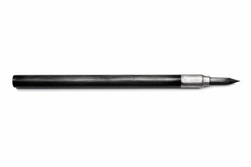 Simple black pen with a sleek silver tip on a clean white background. Ideal for office supplies or writing tools concepts