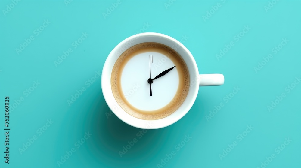 Fototapete a cup of coffee with a clock displayed on it. suitable for time management concepts