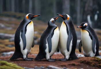 Fototapeta premium group of penguins huddled together in the Antarctic.