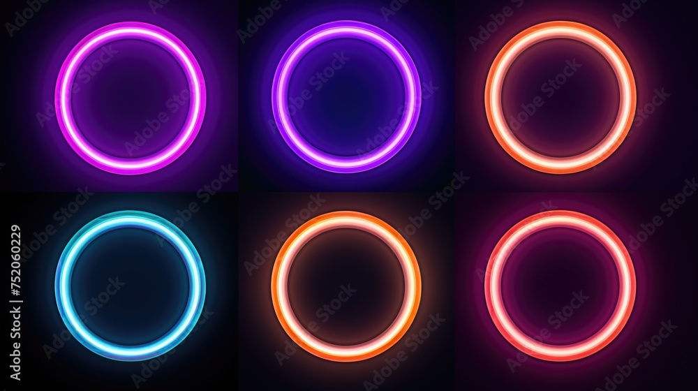 Poster Four different colored neon rings, perfect for adding a pop of color to any project