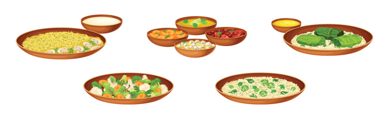 Traditional Arabian Cuisine Food and Dish Vector Set