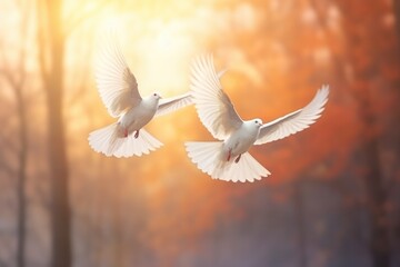 Obraz premium Two birds soaring through the air with outstretched wings in a majestic display of freedom and flight