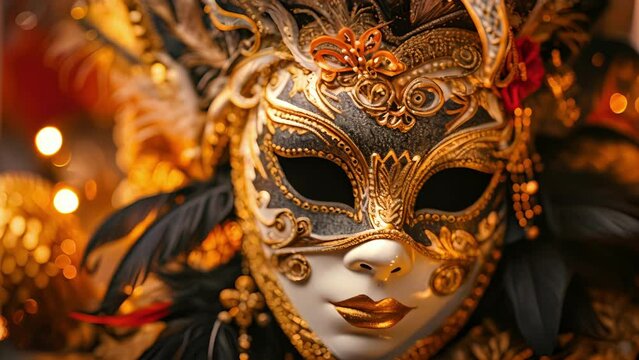 Background A lavish masquerade ball with masks and elaborate costumes.