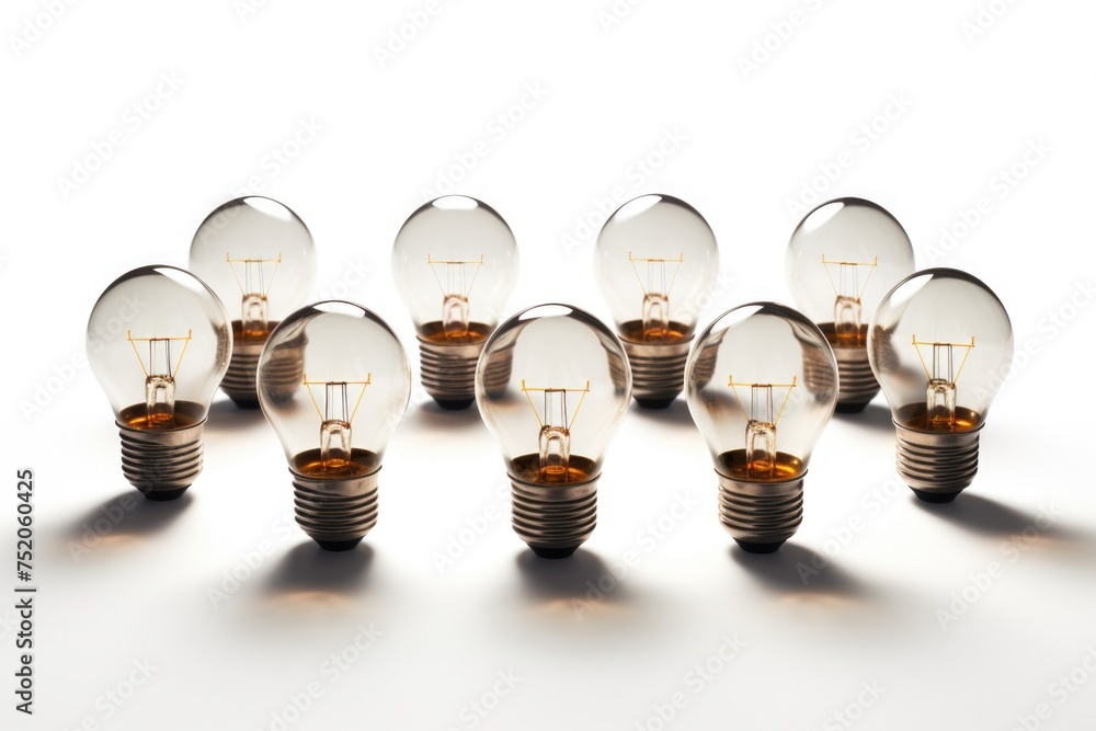 Poster a group of light bulbs sitting next to each other. perfect for illustrating teamwork and creativity