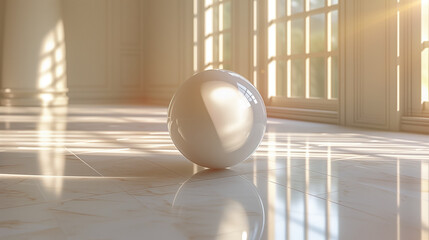 Fototapeta na wymiar 白い部屋に置かれた白い球体