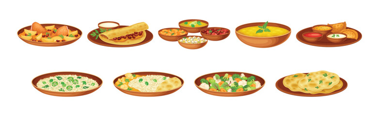 Traditional Arabian Cuisine Food and Dish Vector Set