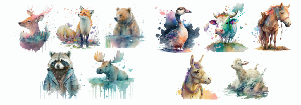 Vibrant Watercolor Collection of Wildlife: A Series of Detailed, Colorful, and Artistic Illustrations of Various Animals